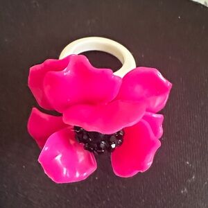kate spade Hot Pink Floral Statement Ring with Black Center